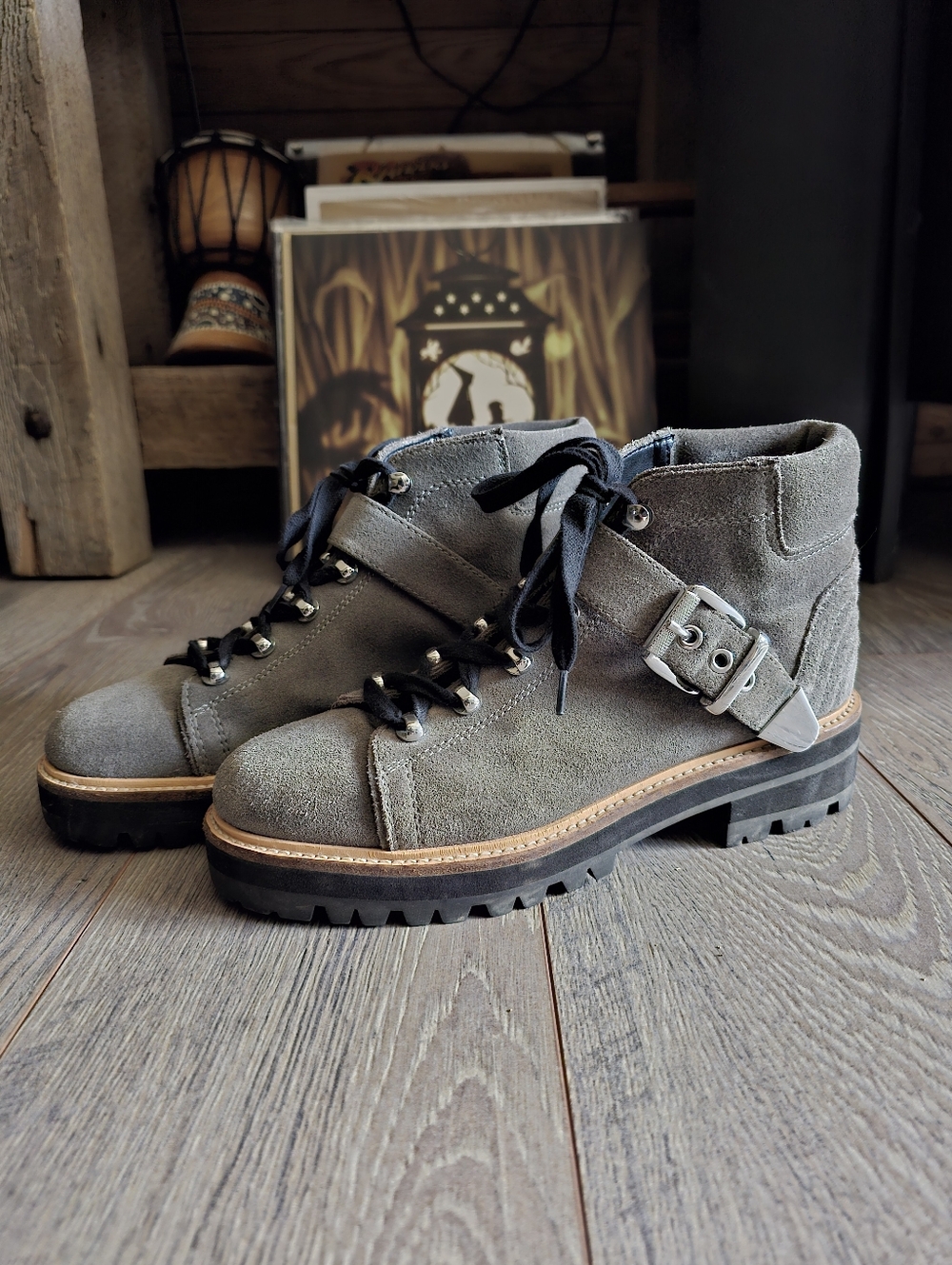 Marc Fisher Grey Mlindre Woman's M Size 8 Suede Leather Hiking Moto Boots